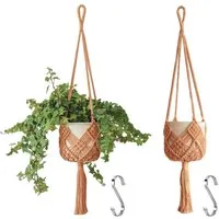 FOUORTUNATE-BEE Blumenampel 2er Set Blumenampel Hängepflanzgefäße mit Mustern (Boho Deko Makramee Hängeampel mit Haken, 2 St., Blumentopf Hängend, Boho Zimmer Deko Aesthetic), Hängepflanzen Topf für Balkon Fenster Deko