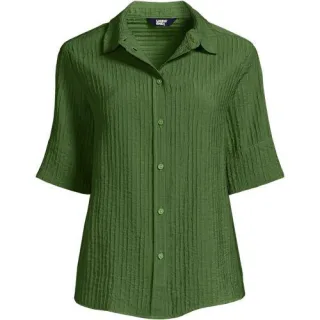 Kurzärmeliges Crinkle-Hemd für Damen, Damen, size: regular, Schwarz, Nylon/Viskose, by Lands' End