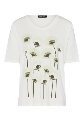 FRANK WALDER - T-Shirt NOS mit floralem Print lime green/khaki/ecru - Gr. - 38