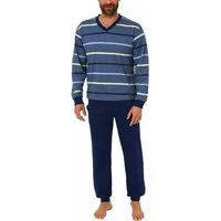Normann Pyjama Herren Frottee Schlafanzug mit Bündchen in Streifenoptik - 62055