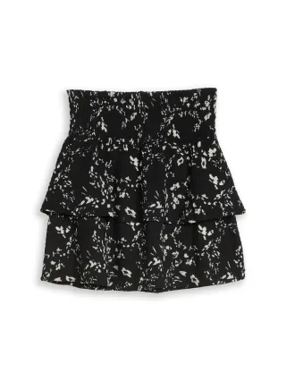 Denim Tom Tailor - Crinkle Mini-Rock mit Volants black white flower print - Gr. - L