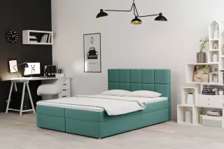 Boxspringbett Schlafzimmerbett FRASCO 140x220cm in Stoff Soro Türkisblau