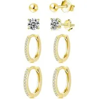 LuxusKollektion Ohrring-Set Ohrstecker Silber 925 Zirkonia 4 Paar Damen Set Gold