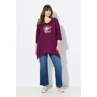 Ulla Popken Longshirt Shirt Stickerei V-Ausschnitt 3/4-Arm Biobaumwolle