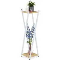 relaxdays Blumenhocker Hoher Blumenständer mit 2 Etagen, hellbraun