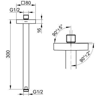 Keuco Brausearm Edition 300 53089, Deckenanschluss, 300 mm,Edelstahl-finish, 53089060302 53089060302