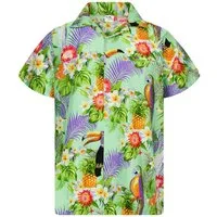King Kameha Hawaiihemd Parrot Cockatoo Funky Hawaii-Hemd Kurzarm Front-Tasche Stylish Unisex