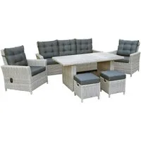 bellavista - Home&Garden® Gartenlounge-Set Dininglounge-Set Asti 7-Personen Polyrattan grau mit Tisch, (19-tlg), Aluminium Rattanlounge, stufenlos verstellbare Rückenlehnen