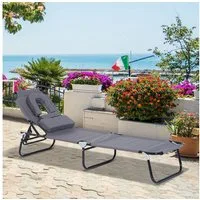 Outsunny Gartenliege Sonnenliege mit Lesefenster Gesichtsöffnung, Relaxliege, 1 St., Dreibeinliege, Grau L190 x B56 x H28 cm