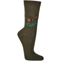 FussFreunde Freizeitsocken 3 Paar Jagd Socken Jägersocken mit Hirsch Motiv Unisex handgekettelt (3 Paar) im klassischen Jägergrün, schönes Hirschmotiv am Schaft