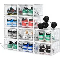 POPOLIC Schuhkiste 6/9/10 Stück Schuhboxen stapelbar Schuhboxen aus klarem Kunststoff (Hartplastik Schuhbox mit Deckel, 10 St., Schuhorganisatoren mit Magnettür für Größe 46 - Hartplastik), faltbar und stapelbar, für Stöckelschuhe,Pumps, Schuhaufbewa