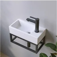 AQUALAVOS Waschbecken Mini Keramik Waschbecken 40,5x20x10,5 cm Pflegeleichte Ohne Überlauf, Platzsparend: Gäste-WC Kleinbäder Renovierung Einfache Installation