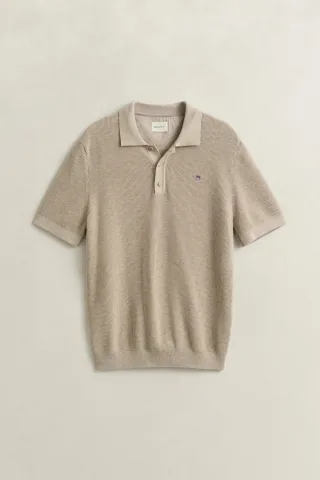 GANT - Polopullover aus strukturierter Baumwolle oat melange - Gr. - M