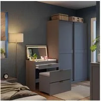 Vicco Schminktisch Wanja, Grau, 80 cm mit Bank und LED Spiegel (2-St)