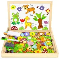 POPOLIC Magnetspiel Spielzeug, Magnettafel Kinder Kinderspielzeug ab 3 Jahre Magnetspielbausteine, (Holzpuzzles mit Doppelseitiger Tafel, 1 St., Pädagogische Eltern-Kind-Aufklärungsspielzeuge), Spielzeug ab 2 3 Jahre Mädchen und Jungen