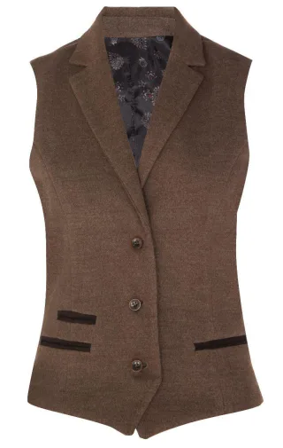 Hellbraune Weste aus Tweed im Fischgrätmuster der 1920er-Jahre für Damen