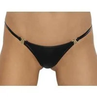 Noir Handmade String Schwarzer wetlook String mit goldenen Verschlüßen zum öffnen elastisch