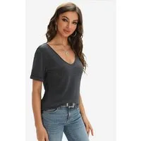 Imily Bela T-Shirt Damen Modische Kurzarmtops mit tiefem V-Ausschnitt (Packung, 1-tlg., 1per-Pack) einfarbig