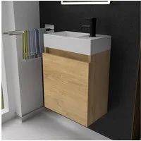 Alpenberger Badmöbel-Set Gäste WC Waschbecken mit Unterschrank - Badschrank Hängend, (2-tlg. Waschtisch Set Eiche Natur, Waschbeckenunterschrank mit Softclose), Waschplätze für Kleine Bäder - Badschrank Hängend und Vormontiert