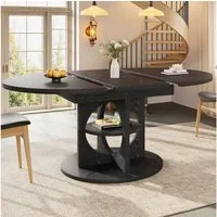 STILVORA Esstisch in Holzoptik Ausziehbarer Küchentisch Multifunktionstisch (Ausziehbar, rund-oval, 110–150cm, Holzoptik, bis 60kg belastbar, Mit Mittelregal, runde Basis, verdickte Tischplatte, pflegeleicht), Für Esszimmer, Küche, kleine Wohnungen u