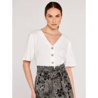 Apricot Klassische Bluse Kurzarm Top mit Knopfleiste