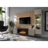 ASM-Moebel Wohnwand Wohnwand XARI PGAS-K mit Led Push - Click und Bio-Ethanol Kamin, Mit Bio-Ethanol Kamin Led Beleuchtung und Push-Click System