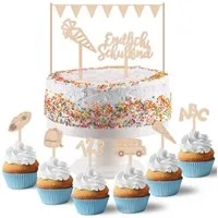 PAPIERDRACHEN Tortenstecker Kuchenstecker aus Holz zur Einschulung, Einschulung - Erste Klasse - Einschulungsparty