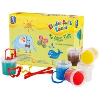 Feuchtmann Knetform-Set KINDER SOFT KNETE Basic Plus (Knetset, 1-tlg., mit Förmchen und Werkzeugen), 6 x 150g weiche Kinderknete in praktischen Dosen mit Zubehör