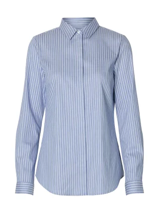 SELECTED WOMEN - SLFROMIE LS STRIPED FITTED SHIRT NOOS dusty blue - Gr. - 38