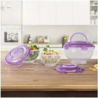 Gravidus Salatbox Salatschüssel Set 3-teilig mit Tragegriff lila Deckel Polypropylen, Polypropylen, Silikon