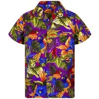 King Kameha Hawaiihemd Jungle Funky Hawaii-Hemd Herren Kurzarm Front-Tasche Stylish Unisex