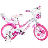 Dino Bikes Kinderfahrrad 16" Flappy Kinderfahrrad Mädchen Freilauf 4–7 Jahre Stützräder, 1 Gang, mit Stützrädern, Korb und Puppensitz