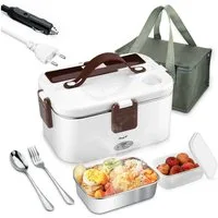 CkeyiN Elektrische Lunchbox 3 in 1 für Zuhause und Auto, 1,8 L, schnelles Erhitzen von Speisen, mit getrennter Fach, Kunststoffbox, Edelstahlgabel