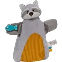 Nici Schmusetuch My first NICI, Handpuppe Waschbär 2in1 26x25 cm, sanfte Materialmix aus glattem und geripptem Plüsch