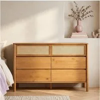 IDIMEX Kommode CEFIRA, Anrichte aus Massivholz mit 6 Schubladen und Rattan Eiche Finish