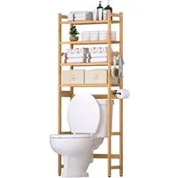 Yorbay Badregal Toilettenregal Bambus mit 4 Etagen & 2 Aufbewahrungskörben, 59x23,3x166 cm, Badezimmerregal