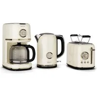 Klarstein Frühstücks-Set Victoria (4-tlg), Toaster 800W Wasserkocher 1,7 L 2200W Kaffeemaschinen 900W Creme