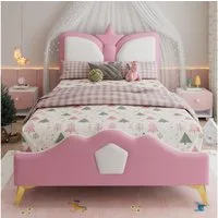 Flieks Polsterbett, Kinderbett Einzelbett 90x200cm mit Kronenform Kopfteil
