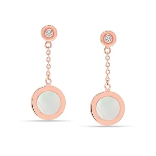 Frauen Lange Kettenohrringe aus Roségold mit Perlmutt und Zirkonia, 925 Sterlingsilber BIPE024