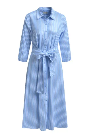 Milano Italy - mididress w shirtcollar, placket shellfabric belt + 3/4 sleeves cornflower print - Gr. - 46