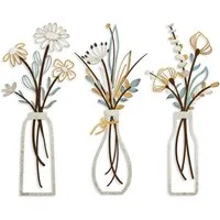 Mutig Wanddekoobjekt 3 Stück Metall Blumen Wanddekoration, Bunte Metall Blumen Wandskulptur (Minimalistische Vase Wandkunst, 35 x 15 cm), für Terrasse Wohnzimmer Badezimmer Schlafzimmer Esszimmer Dekorationen