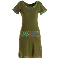 Vishes Jerseykleid Damen Sommerkleid Kurzarm Jersey-Kleid Tunika-Kleid T-Shirtkleid Boho, Goa, Retro Style