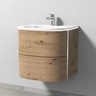 Sanipa 4balance Glas-Set mit 2 Auszügen und LED-Beleuchtung, Eiche Natural-Touch, DL21185 DL21185