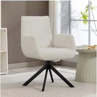 HOMCOM Relaxsessel mit Armlehne, Wolle-Leinenoptik, Knopfheftung, Stahlbeine (Polsterstuhl, 1-St., Loungesessel), für Wohnzimmer, Schlafzimmer, Cremeweiß