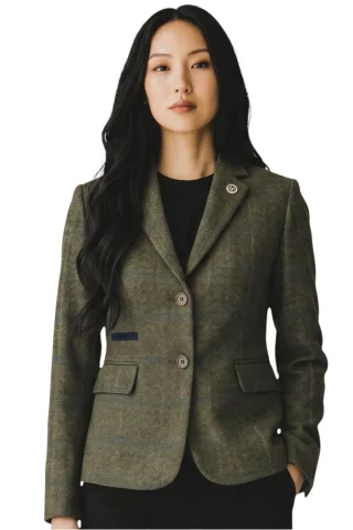 Damen-Oliv-Tailored karierter Tweed-Blazer formelle Jacke – TPSTZ-7
