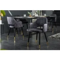 riess-ambiente 4-Fußstuhl PARIS grau / schwarz gold (Einzelartikel, 1 St), Esszimmer · Samt · Metall · mit Armlehne · Ziersteppung