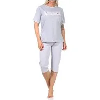 Normann Pyjama Damen Capri-Schlafanzug mit 3/4-Hose + Frontprint