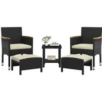 Yaheetech Gartenlounge-Set 5er Garten-Set in Rattan-Optik, mit 2 Sessel & 2 Fußhocker & 1 Kaffeetisch für Garten/Hof/Balkon