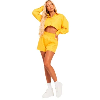 Missy Empire - Hemd für Damen, kurz geschnitten, Baumwolle, Langärmlig (Orange)