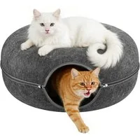 BlingBin Tiertunnel Katzentunnel Katzenhöhle aus Filz Stilvolles Katzenbett 60x60x28cm, Filz, Kratzfest & robust – Moderner Katzendonut & Katzentunnel